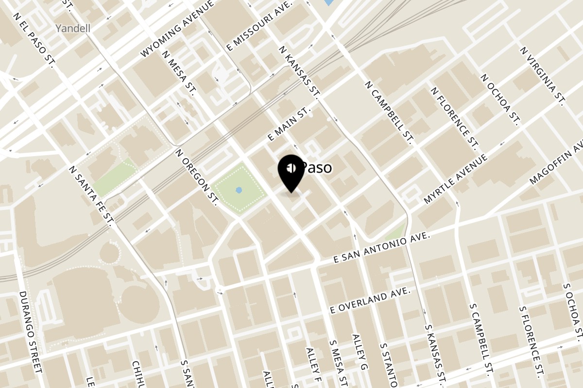 Map showing the location of Park Tavern on 204 E Mills Ave in El Paso